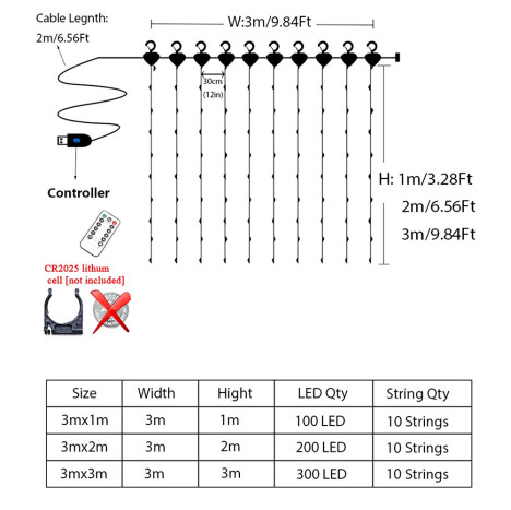 LED 3х3м Гірлянда Штора колір Різнокольоровий USB Power 300LED LED 3х3м Гірлянда Штора колір Різнокольоровий USB Power 300LED