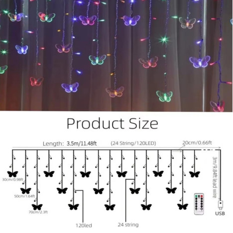 LED 3,5х0,7м Гірлянда Штора Метелик колір Різнокольоровий USB Power 96LED LED 3,5х0,7м Гірлянда Штора Метелик колір Різнокольоровий USB Power 96LED